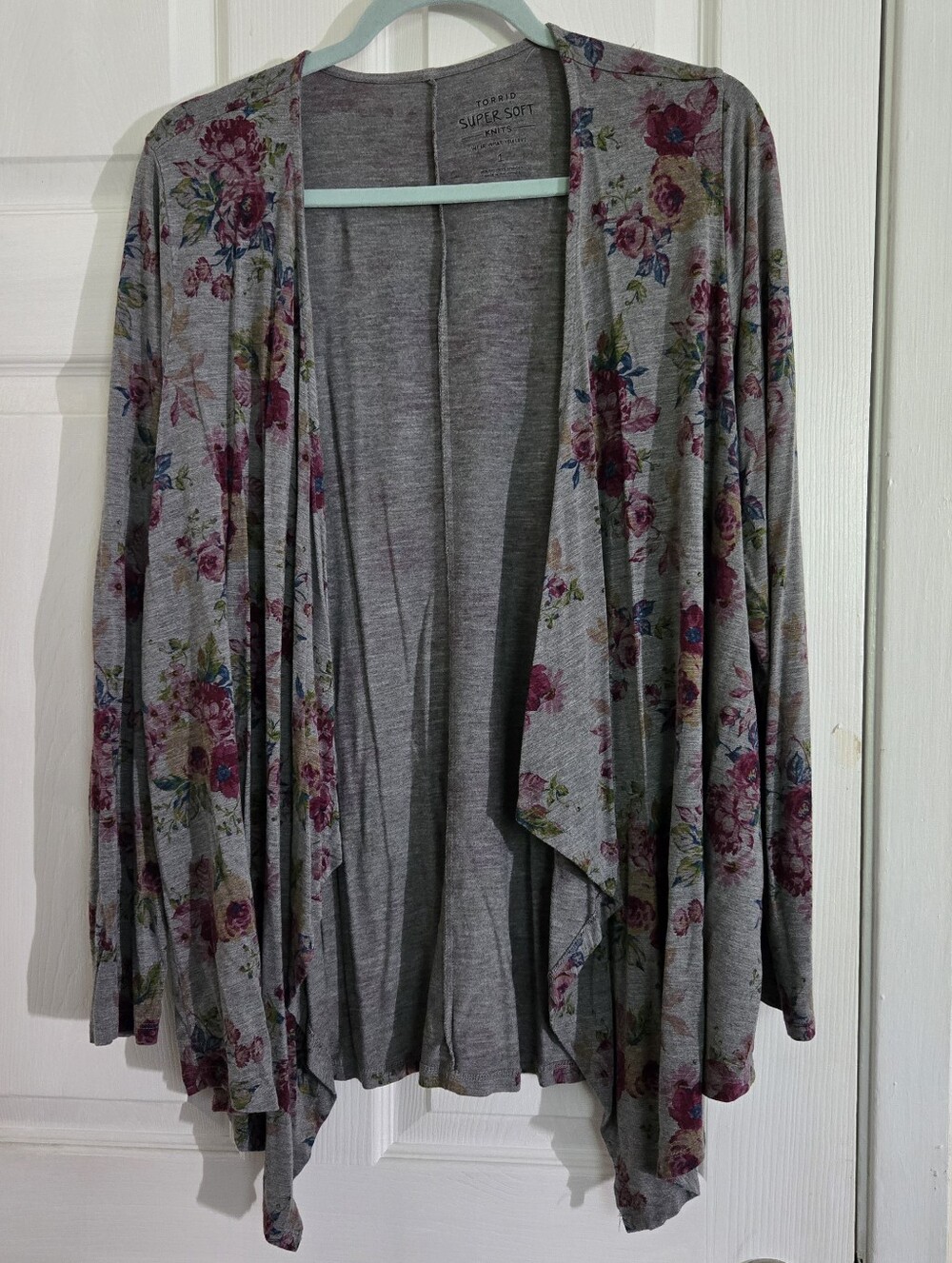 Super Soft Floral Open-Front Cardigan - Gray/Pink